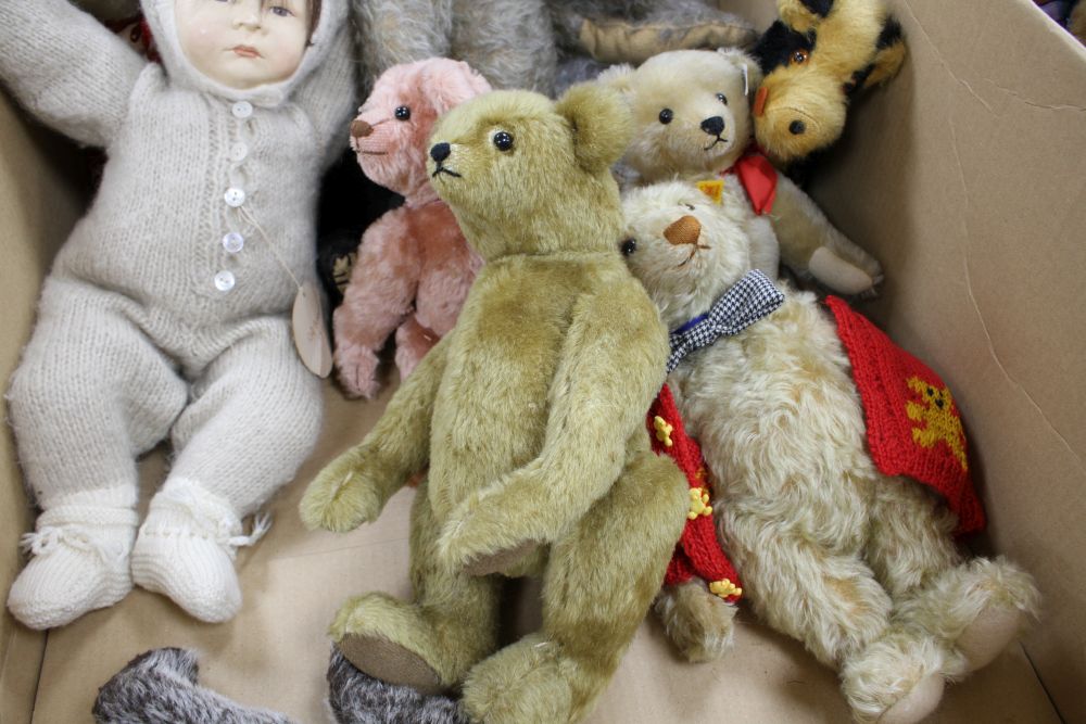 A collection of modern teddy bears and soft toys